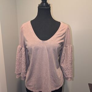 American Eagle Outfitters Blush Eyelet Sleeve Blouse